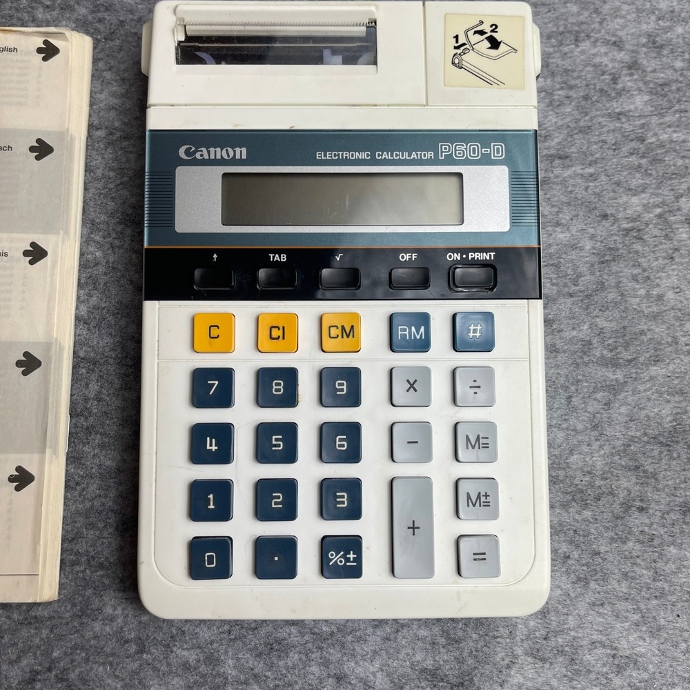 Canon P60-D Vintage Electronic Printing‎ Calculator Gray White Japan with Box - Picture 4 of 7
